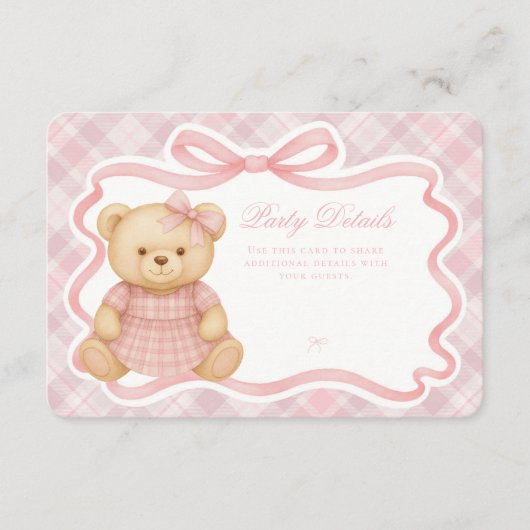 Pink Coquette Bow Bear Tartan Plaid Details Card エンクロージャーカード (正面)