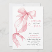 Pink Coquette Bow Birthday Party 招待状 (正面)