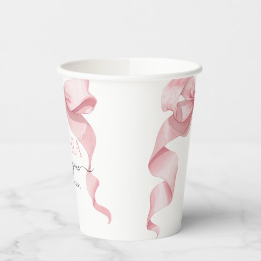 Pink Coquette Bow Birthday Party  紙コップ (左)