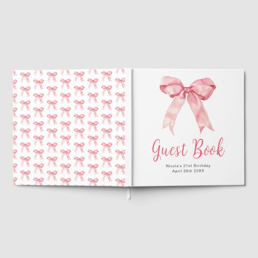Pink Coquette Bow Birthday Party Guest Book ゲストブック (全面)