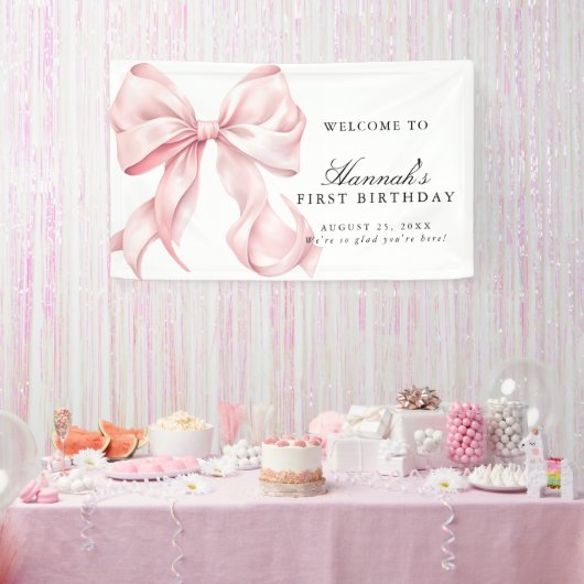 Pink Coquette Bow Birthday Party Welcome Sign 横断幕 (パーティー)