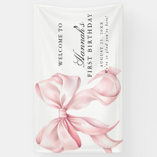 Pink Coquette Bow Birthday Party Welcome Sign 横断幕 (縦)