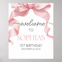 Pink Coquette Bow Birthday Party Welcome Signs