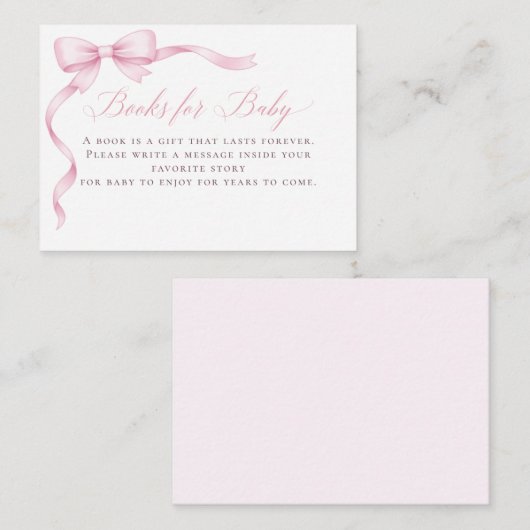 Pink Coquette Bow Books for Baby Shower エンクロージャーカード (正面/裏面)