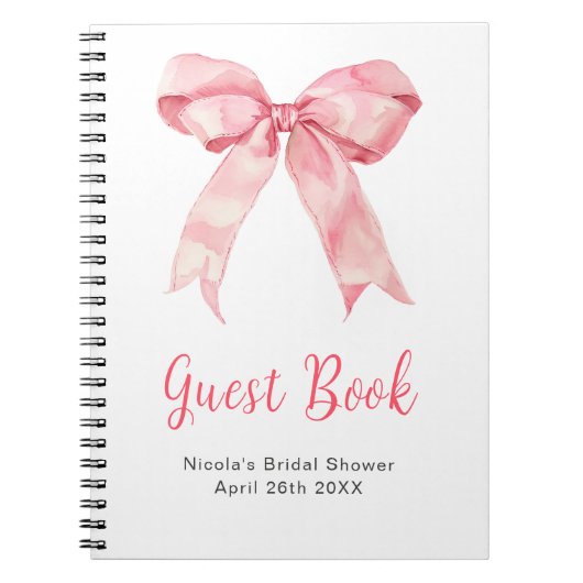 Pink Coquette Bow Bridal Shower Guest Book ノートブック (正面)