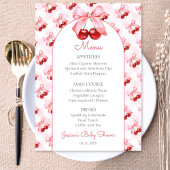 Pink Coquette Bow Cherry Baby Shower Menu サンキューカード