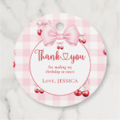 Pink Coquette Bow Cherry Birthday Party Thank You フェイバータグ (裏面)
