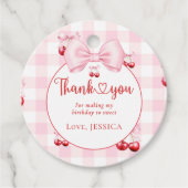 Pink Coquette Bow Cherry Birthday Party Thank You フェイバータグ (正面)