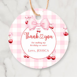 Pink Coquette Bow Cherry Birthday Party Thank You フェイバータグ