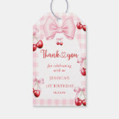 Pink Coquette Bow Cherry First Birthday Party ギフトタグ (裏面)