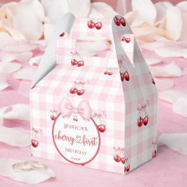 Pink Coquette Bow Cherry First Birthday Party フェイバーボックス