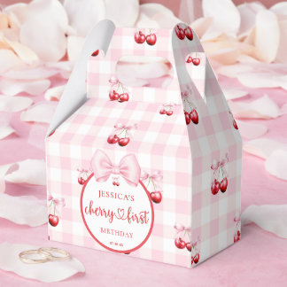 Pink Coquette Bow Cherry First Birthday Party フェイバーボックス