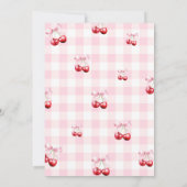 Pink Coquette Bow Cherry First Birthday Party  招待状 (裏面)