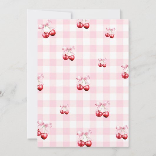 Pink Coquette Bow Cherry First Birthday Party  招待状 (裏面)