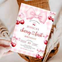 Pink Coquette Bow Cherry First Birthday Party 