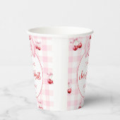 Pink Coquette Bow Cherry First Birthday Party 紙コップ (右)