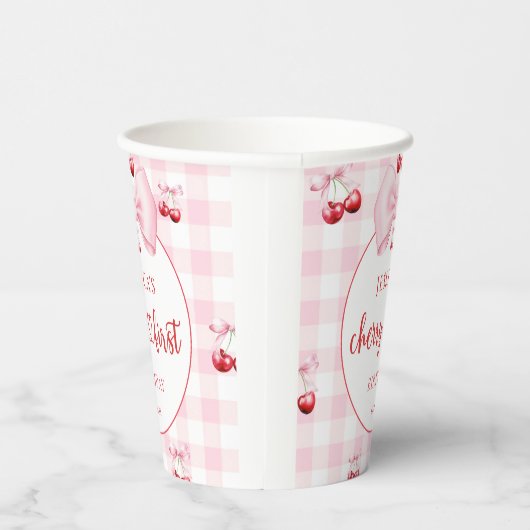 Pink Coquette Bow Cherry First Birthday Party 紙コップ (右)