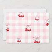Pink Coquette Bow Cherry On Top Baby Shower Photo 招待状 (裏面)