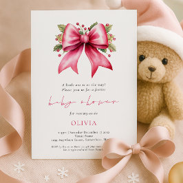Pink Coquette Bow Christmas Baby Shower 招待状