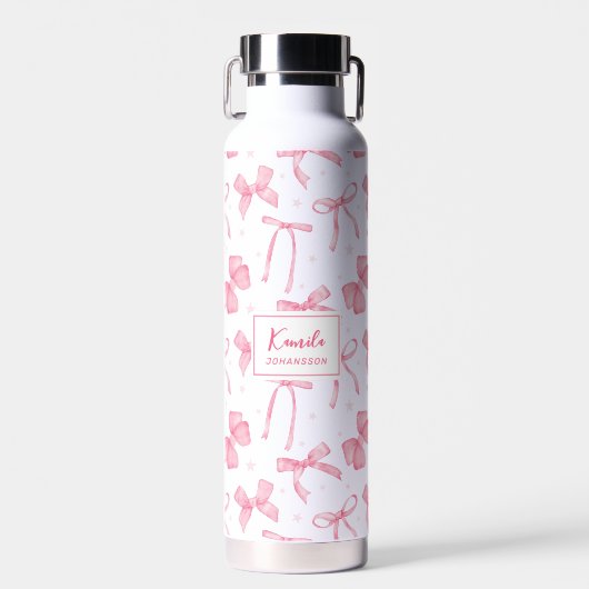 Pink Coquette Bow Custom Name  Water Bottle ウォーターボトル (正面)
