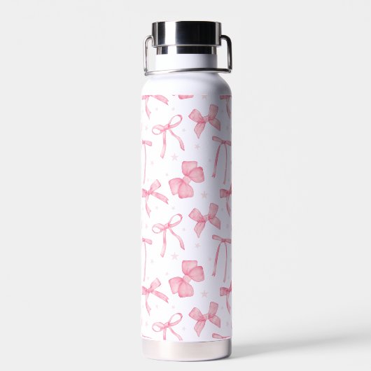 Pink Coquette Bow Custom Name  Water Bottle ウォーターボトル (背面)