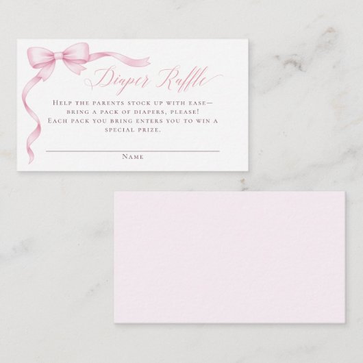 Pink Coquette Bow Diaper Raffle Baby Shower エンクロージャーカード (正面/裏面)