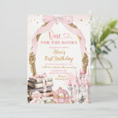 Pink Coquette Bow Fairytale Storybook 1st Birthday 招待状 (スタンド正面)