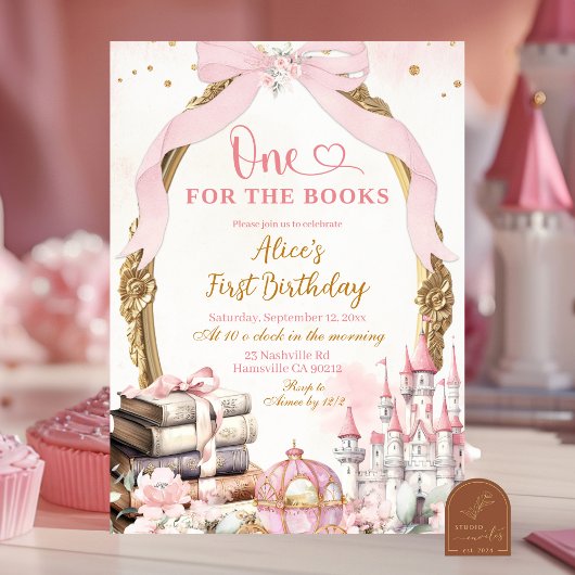 Pink Coquette Bow Fairytale Storybook 1st Birthday 招待状