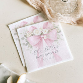 Pink Coquette Bow Floral Baby in bloom baby Shower スタンダードカクテルナプキン