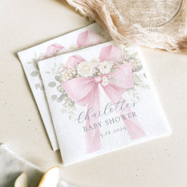 Pink Coquette Bow Floral Baby in bloom baby Shower スタンダードカクテルナプキン