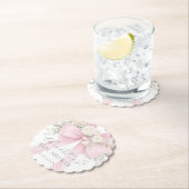 Pink Coquette Bow Floral Baby in bloom baby Shower ペーパーコースター (インサイチュ)