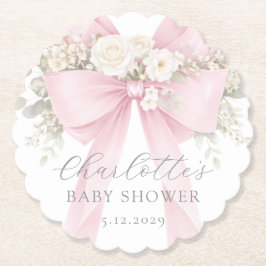 Pink Coquette Bow Floral Baby in bloom baby Shower ペーパーコースター