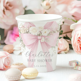 Pink Coquette Bow Floral Baby in bloom baby Shower 紙コップ