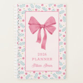 Pink Coquette Bow Floral Pattern Custom Name プランナー手帳 (正面)