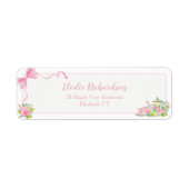 Pink Coquette Bow Floral Return Address ラベル (正面)