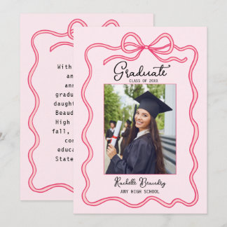 Pink Coquette Bow Frame Graduate Photo Graduation  案内状