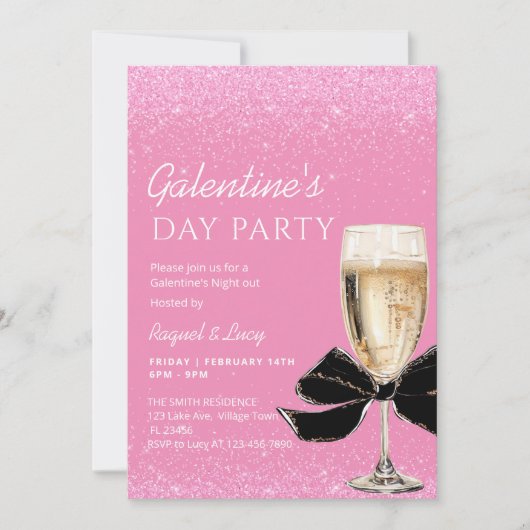 Pink Coquette Bow Galentine's Day Party 招待状 (正面)