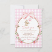 Pink Coquette Bow Gingham Bunny Thank You Card サンキューカード (正面)