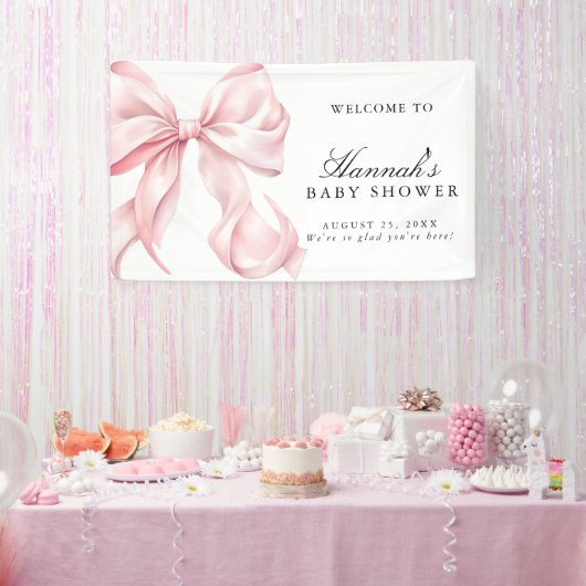 Pink Coquette Bow Girl Baby Shower Welcome Sign 横断幕 (パーティー)
