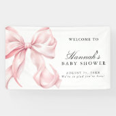 Pink Coquette Bow Girl Baby Shower Welcome Sign 横断幕 (横)