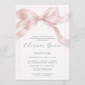 Pink Coquette Bow Girl Baptism 招待状 (正面)
