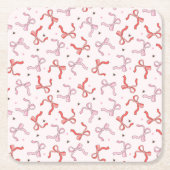  pink coquette bow girly  スクエアペーパーコースター (正面)