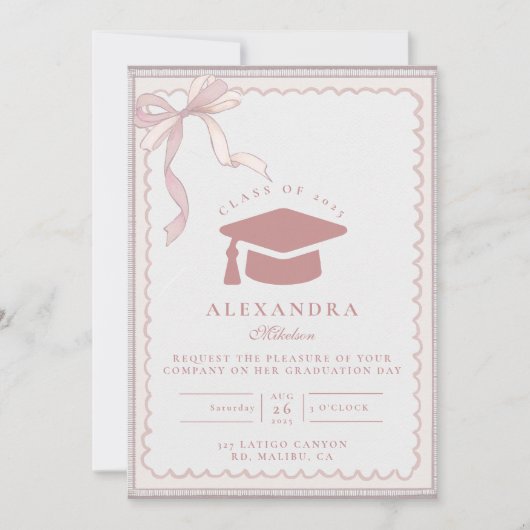 Pink Coquette Bow Graduation 招待状 (正面)