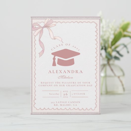 Pink Coquette Bow Graduation 招待状 (スタンド正面)