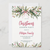 Pink Coquette Bow Grandmillennial Christmas Wreath 招待状 (正面)