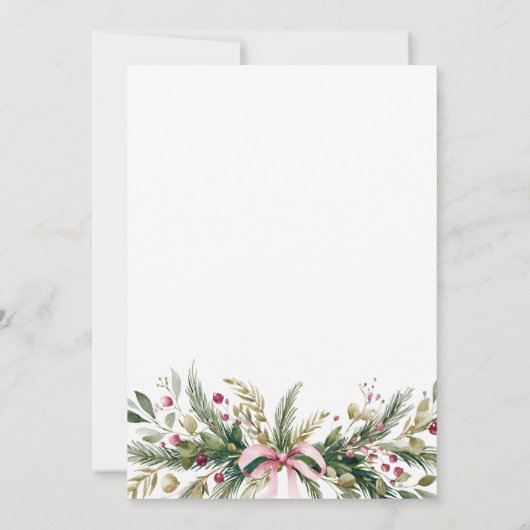 Pink Coquette Bow Grandmillennial Christmas Wreath 招待状 (裏面)