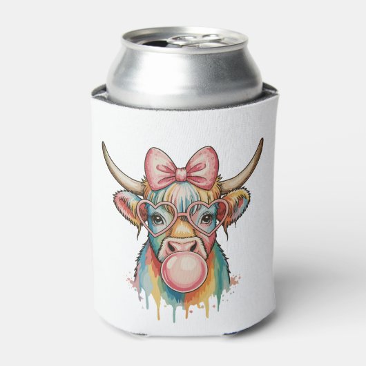 Pink Coquette Bow Highland Cow Bubblegum 缶クーラー (缶正面)