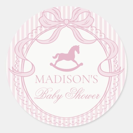 Pink Coquette Bow Horse Baby Shower Envelope Seal ラウンドシール (正面)