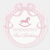 Pink Coquette Bow Horse Birthday Envelope Seal ラウンドシール (正面)