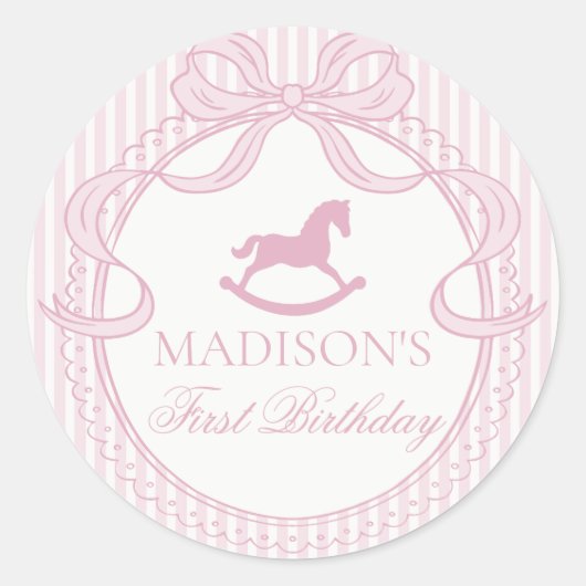 Pink Coquette Bow Horse Birthday Envelope Seal ラウンドシール (正面)